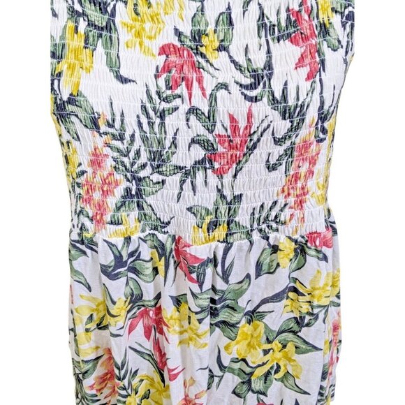 Womens M Smocked Tank Top Hawaiian Print Wide Strap Babydoll Y2K Square Neck - Picture 5 of 6